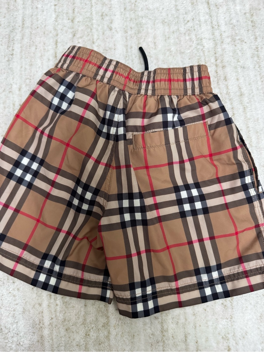 Burberry Tan Plaid Swim Trunks with Red and Black Check - Picture 2 of 4
